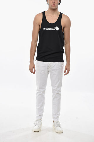 Cotton-Blend Tank Top with Printed Logo