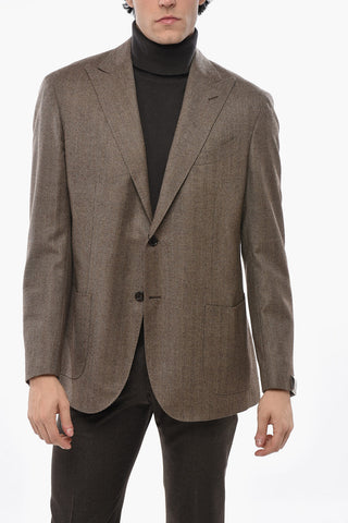 Giacca a 2 Bottoni in Lana Vergine a Motivo Herringbone