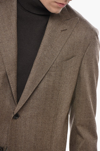 Giacca a 2 Bottoni in Lana Vergine a Motivo Herringbone