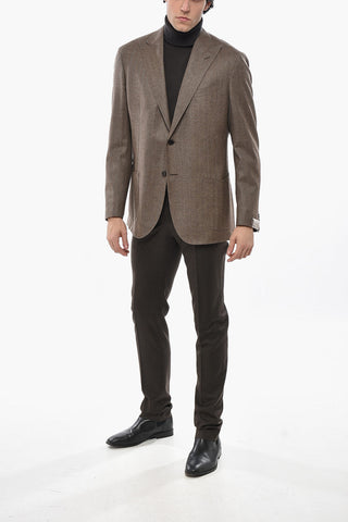 Giacca a 2 Bottoni in Lana Vergine a Motivo Herringbone