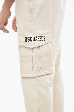 Joggers Cargo in Cotone Garzato con Logo in Rilievo