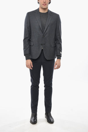 Checked Two-Button Virgin Wool Jacket with Flap Pocket