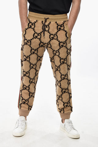 Wool Blend Joggers with All-Over Monogram and Contrasting Side Bands