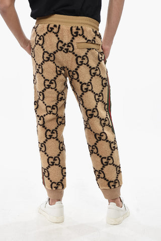 Wool Blend Joggers with All-Over Monogram and Contrasting Side Bands