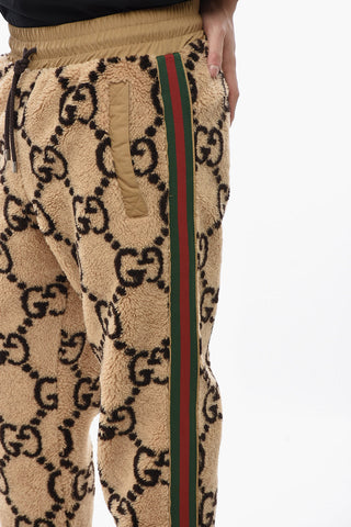 Wool Blend Joggers with All-Over Monogram and Contrasting Side Bands