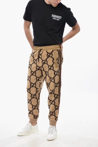 Wool Blend Joggers with All-Over Monogram and Contrasting Side Bands
