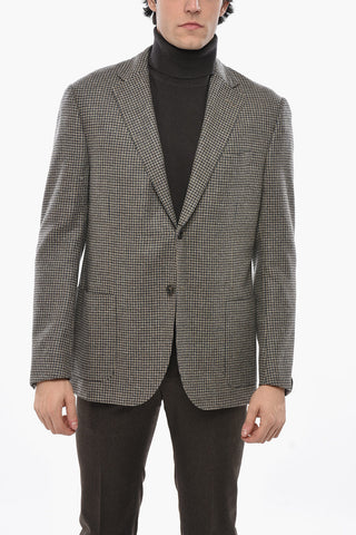 2-Button Virgin Wool and Cashmere Blazer with Pied-de-Poule Pattern