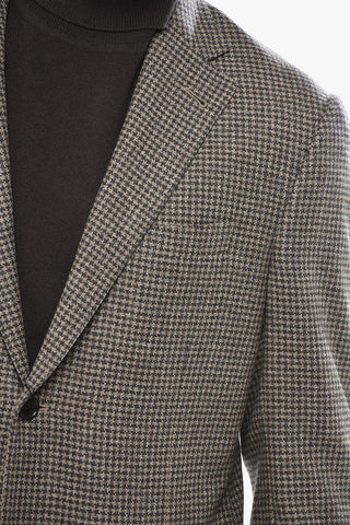 2-Button Virgin Wool and Cashmere Blazer with Pied-de-Poule Pattern