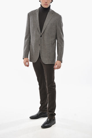 2-Button Virgin Wool and Cashmere Blazer with Pied-de-Poule Pattern