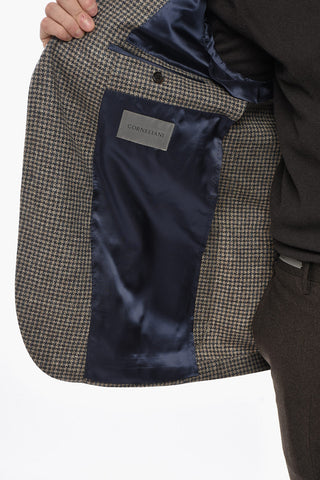 2-Button Virgin Wool and Cashmere Blazer with Pied-de-Poule Pattern