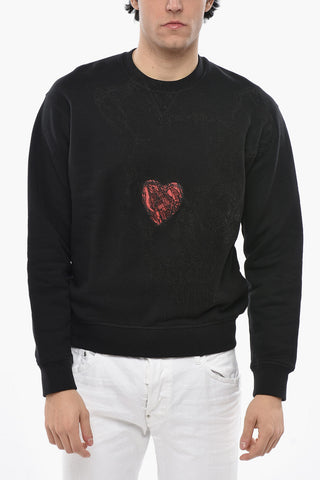 Rundhals-Sweatshirt aus angerauter Baumwolle mit strukturierter Bedruckung