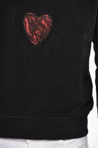 Rundhals-Sweatshirt aus angerauter Baumwolle mit strukturierter Bedruckung