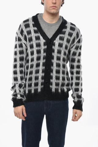 Mohair-Blend Check Cardigan FUZZY-WUZZY with V-Neck