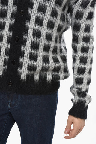 Mohair-Blend Check Cardigan FUZZY-WUZZY with V-Neck