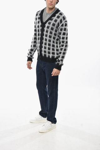 Mohair-Blend Check Cardigan FUZZY-WUZZY with V-Neck