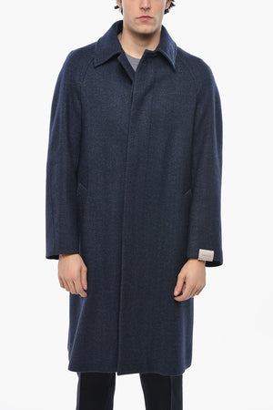 Virgin Wool Coat with Concealed Button Closure