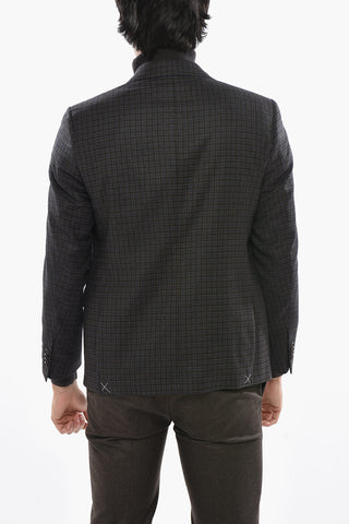 Checked Two-Button Virgin Wool Jacket with Flap Pocket