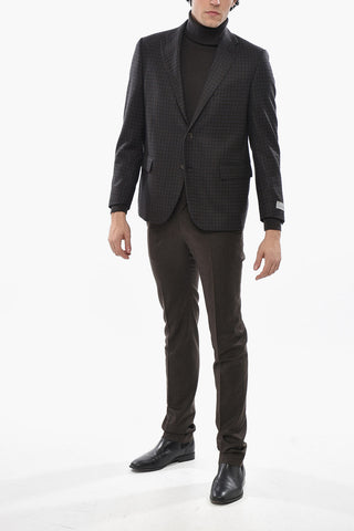 Checked Two-Button Virgin Wool Jacket with Flap Pocket