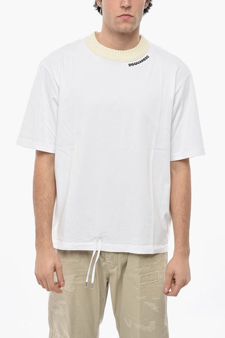 T-Shirt Girocollo LOOSE FIT in Cotone con Bordi a Coste