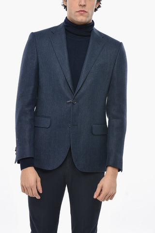 Herringbone Linen-Blend Blazer with Classic Notch Lapel