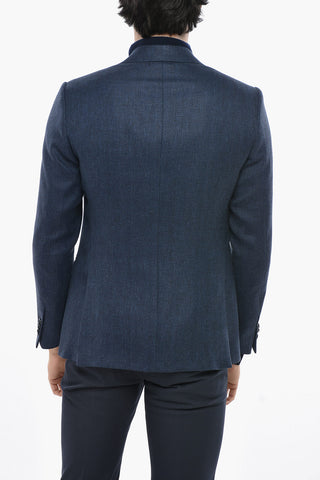 Herringbone Linen-Blend Blazer with Classic Notch Lapel