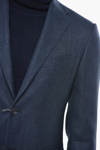 Herringbone Linen-Blend Blazer with Classic Notch Lapel