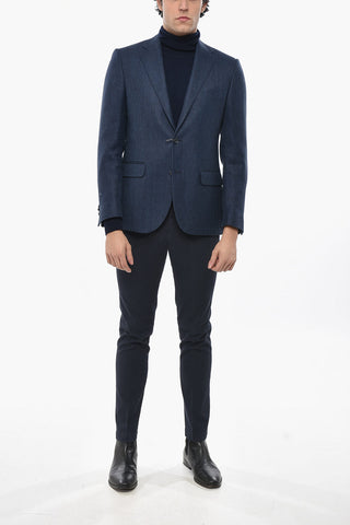 Herringbone Linen-Blend Blazer with Classic Notch Lapel