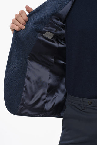 Herringbone Linen-Blend Blazer with Classic Notch Lapel
