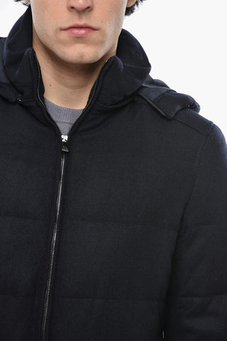 단색 캐시미어 다운 재킷 탈착형 후드