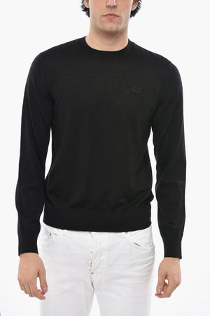 Crew Neck Virgin Wool Sweater with Embroidered Logo