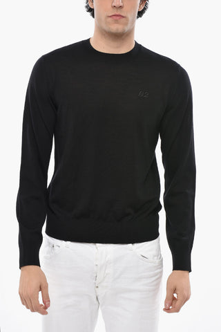 Crew Neck Virgin Wool Sweater with Embroidered Logo