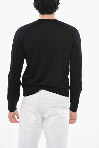 Crew Neck Virgin Wool Sweater with Embroidered Logo