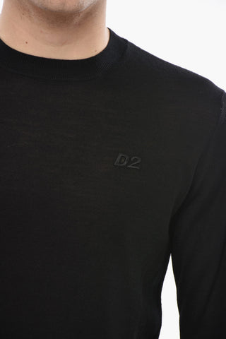 Crew Neck Virgin Wool Sweater with Embroidered Logo