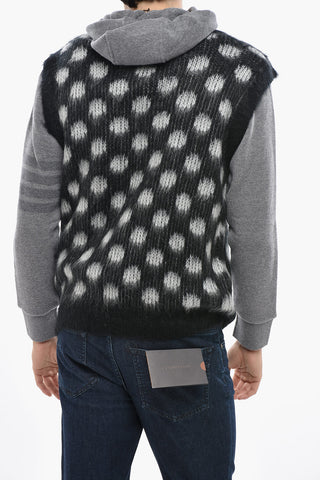 Mohair-Mix Pullover mit Punkten FUZZY-WUZZY und V-Ausschnitt
