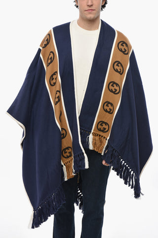Poncho aus Wollmischung mit Monogramm-Band