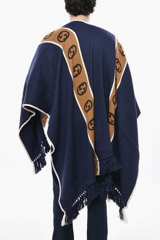 Poncho aus Wollmischung mit Monogramm-Band