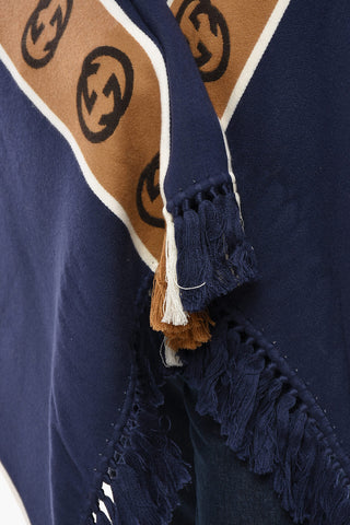 Poncho aus Wollmischung mit Monogramm-Band