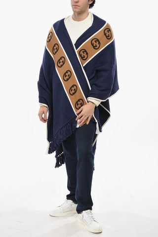 Poncho aus Wollmischung mit Monogramm-Band