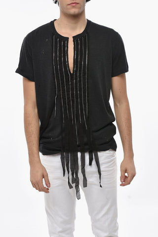 T-Shirt Girocollo con Frange e Dettagli Chain