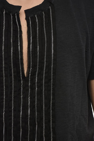 T-Shirt Girocollo con Frange e Dettagli Chain