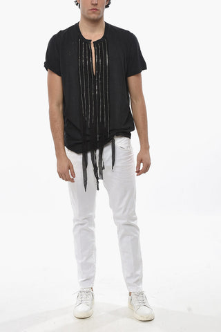 T-Shirt Girocollo con Frange e Dettagli Chain