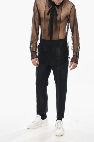 Sheer Tie-Neck Shirt with All-Over Crystals