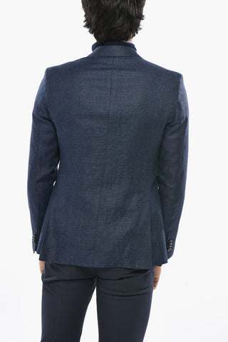 Halbgefütterter Blazer aus Leinenmischung mit Klappentaschen