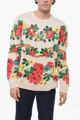 Rundhalspullover EURIDICE mit floralen Stickereien, verziert mit Pailletten und Schmucksteinen