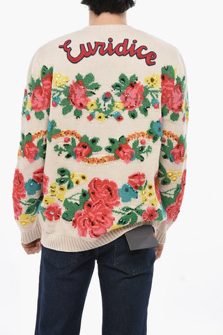 Rundhalspullover EURIDICE mit floralen Stickereien, verziert mit Pailletten und Schmucksteinen