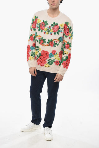 Rundhalspullover EURIDICE mit floralen Stickereien, verziert mit Pailletten und Schmucksteinen