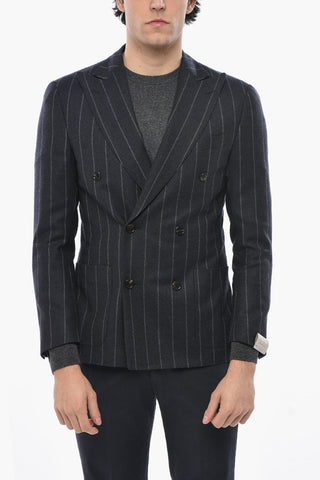 Double-breasted ACADEMY SOFT Pinstriped Wool Blend Blazer