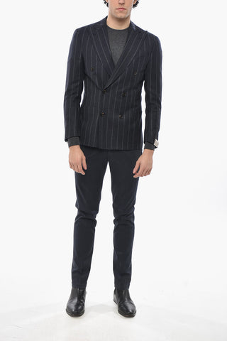 Double-breasted ACADEMY SOFT Pinstriped Wool Blend Blazer