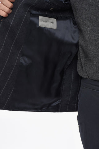Double-breasted ACADEMY SOFT Pinstriped Wool Blend Blazer