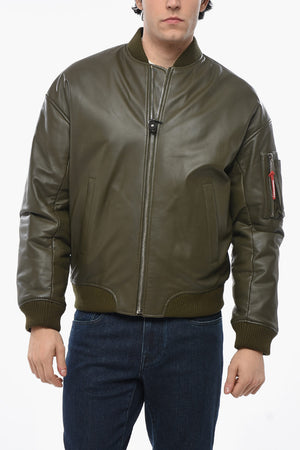 Leather Bomber with Front Zip